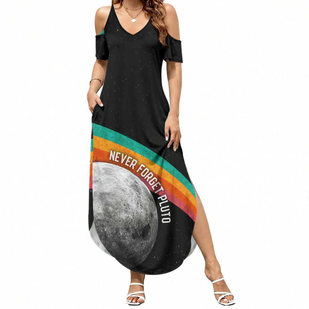 Never Forget Pluto 1930-2006 Summer Maxi Dress Vintage Retro Rainbow Planet Outer Space Astronomy Graphic Art