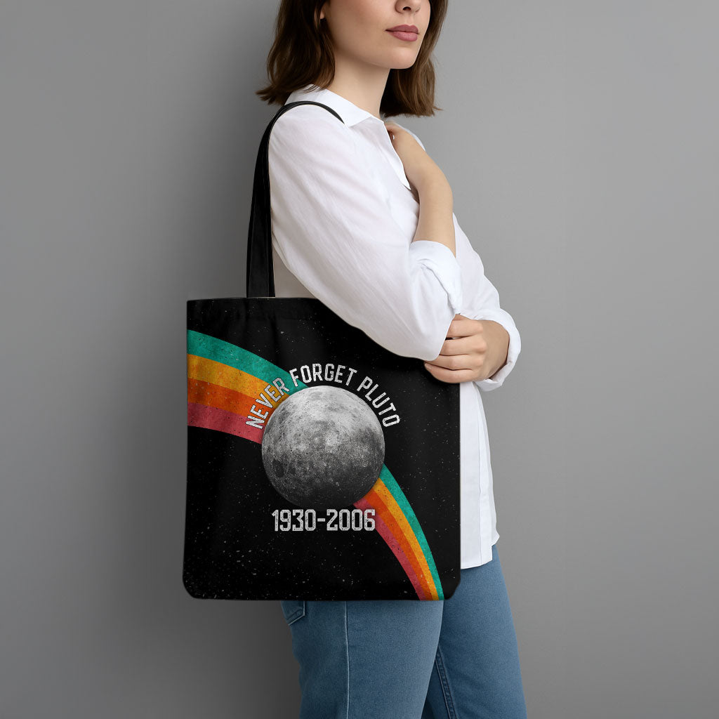 Never Forget Pluto 1930-2006 Tote Bag Vintage Retro Rainbow Planet Outer Space Astronomy Graphic Art