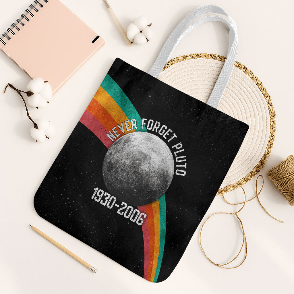 Never Forget Pluto 1930-2006 Tote Bag Vintage Retro Rainbow Planet Outer Space Astronomy Graphic Art