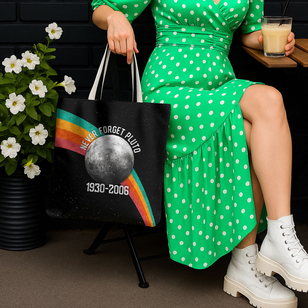 Never Forget Pluto 1930-2006 Tote Bag Vintage Retro Rainbow Planet Outer Space Astronomy Graphic Art