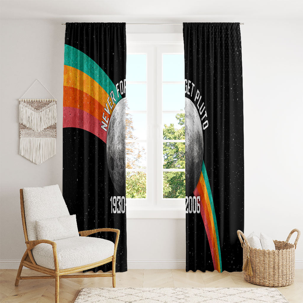 Never Forget Pluto 1930-2006 Window Curtain Vintage Retro Rainbow Planet Outer Space Astronomy Graphic Art