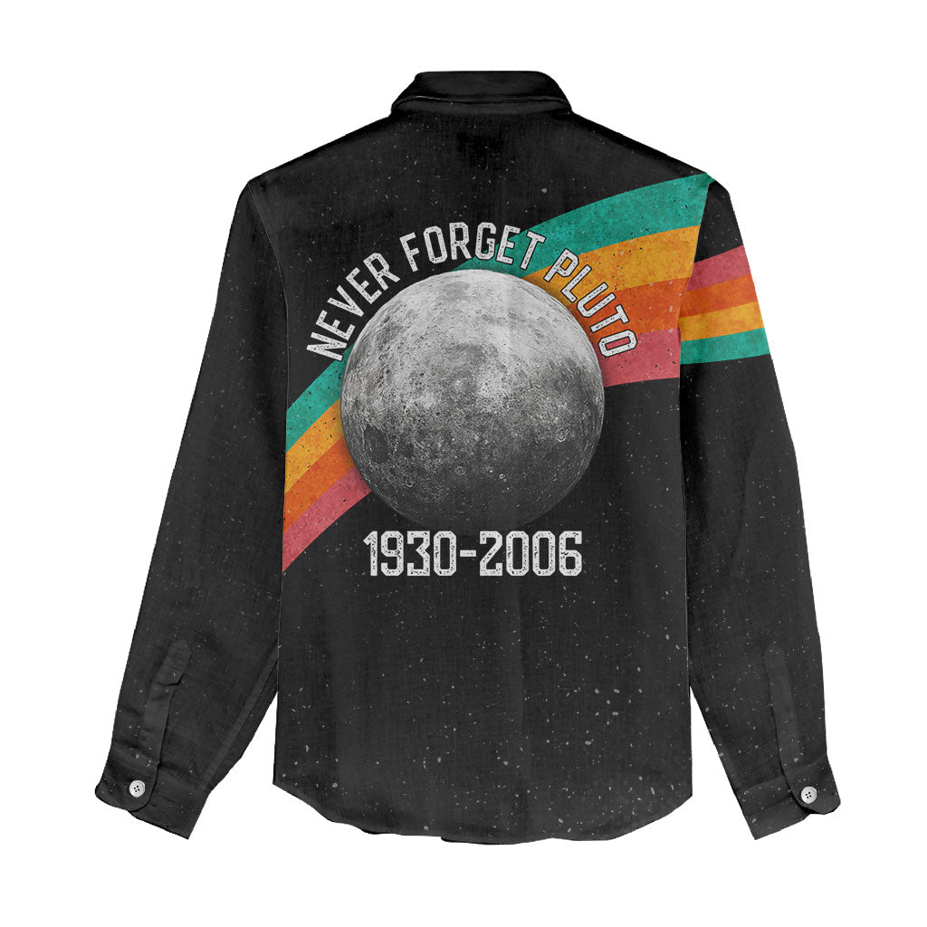 Never Forget Pluto 1930-2006 Women Casual Shirt Vintage Retro Rainbow Planet Outer Space Astronomy Graphic Art