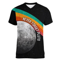 Never Forget Pluto 1930-2006 Women V-Neck T-Shirt Vintage Retro Rainbow Planet Outer Space Astronomy Graphic Art