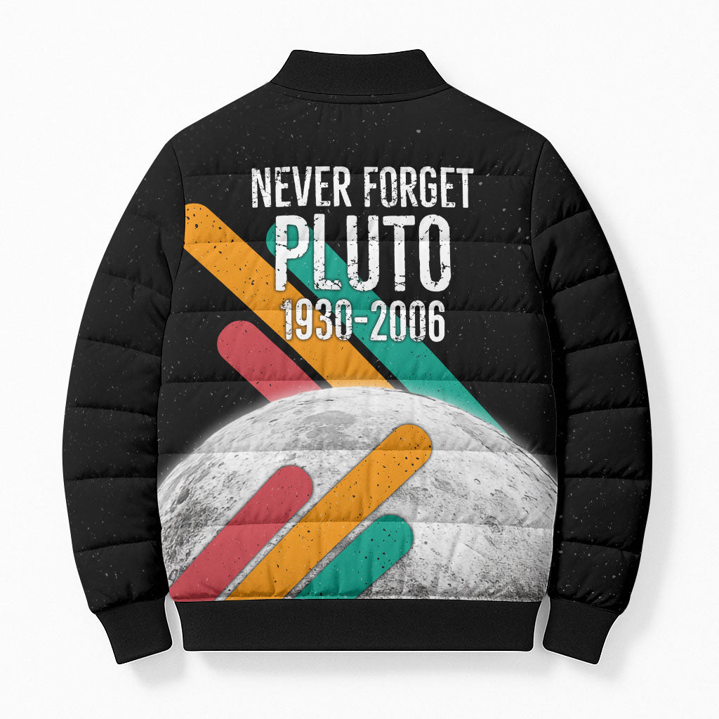 Never Forget Pluto Bomber Puffer Jacket Retro Space Astronomy Science