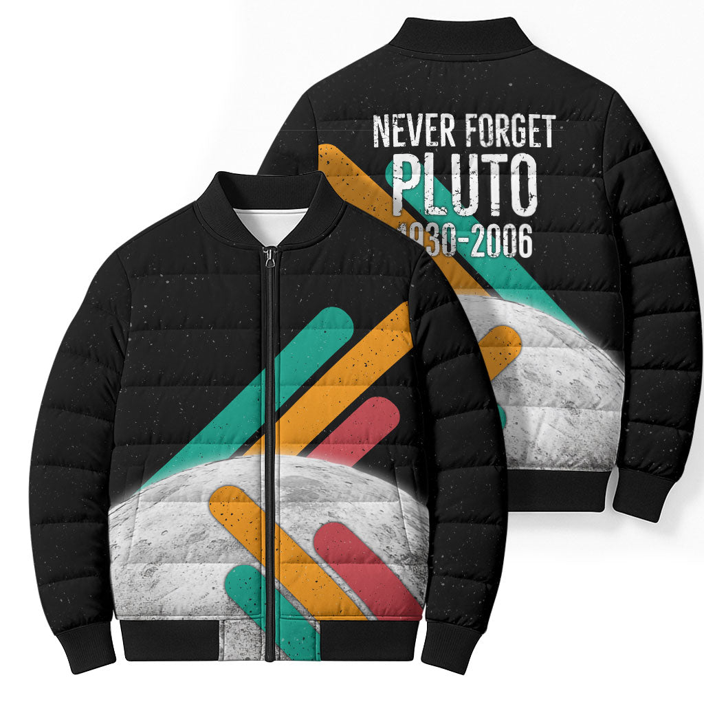 Never Forget Pluto Bomber Puffer Jacket Retro Space Astronomy Science