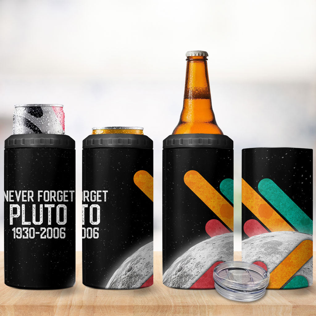 Never Forget Pluto 4 in 1 Can Cooler Tumbler Retro Space Astronomy Science