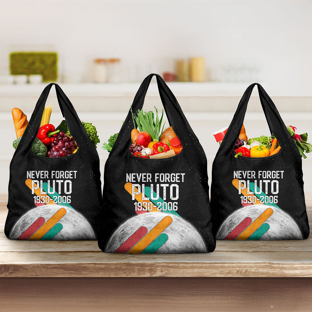 Never Forget Pluto Grocery Bag Retro Space Astronomy Science