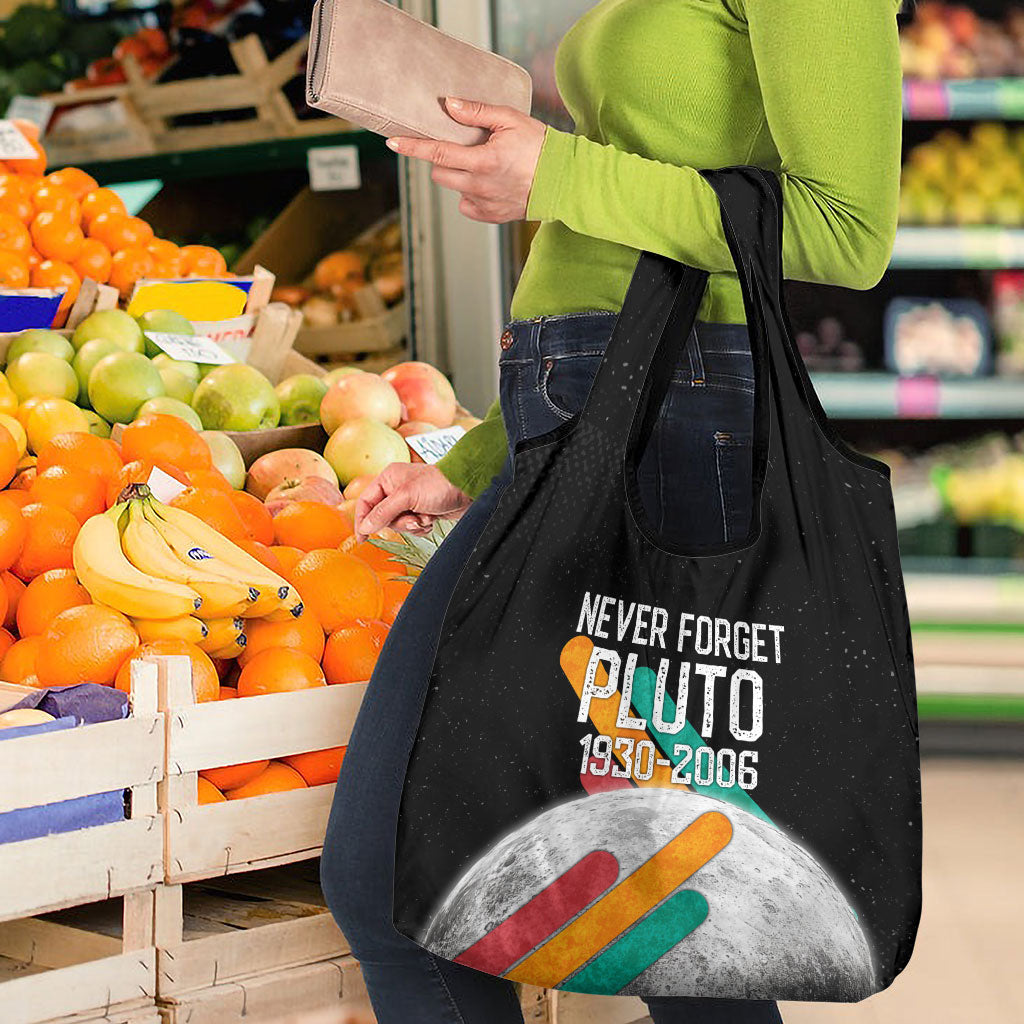 Never Forget Pluto Grocery Bag Retro Space Astronomy Science