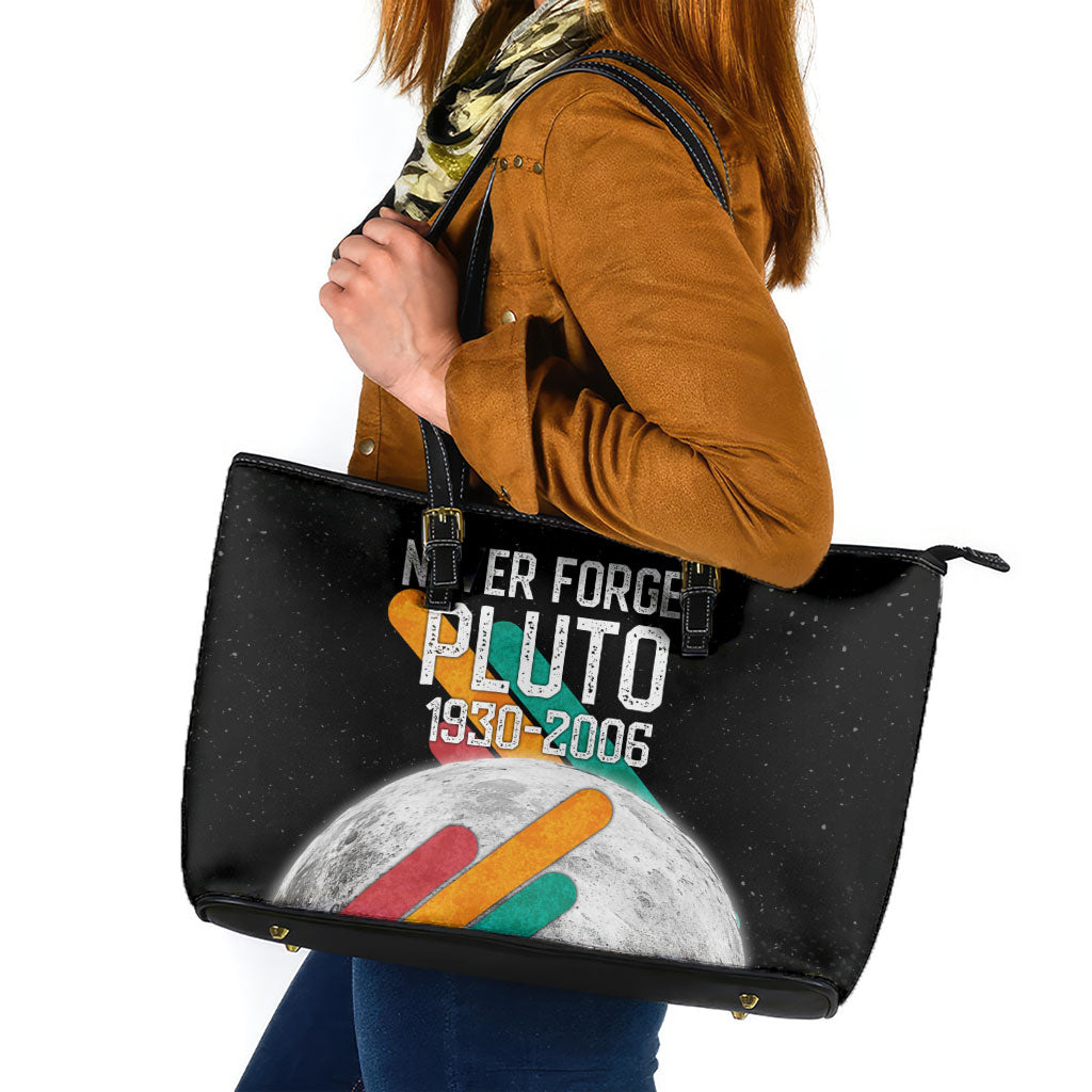 Never Forget Pluto Leather Tote Bag Retro Space Astronomy Science