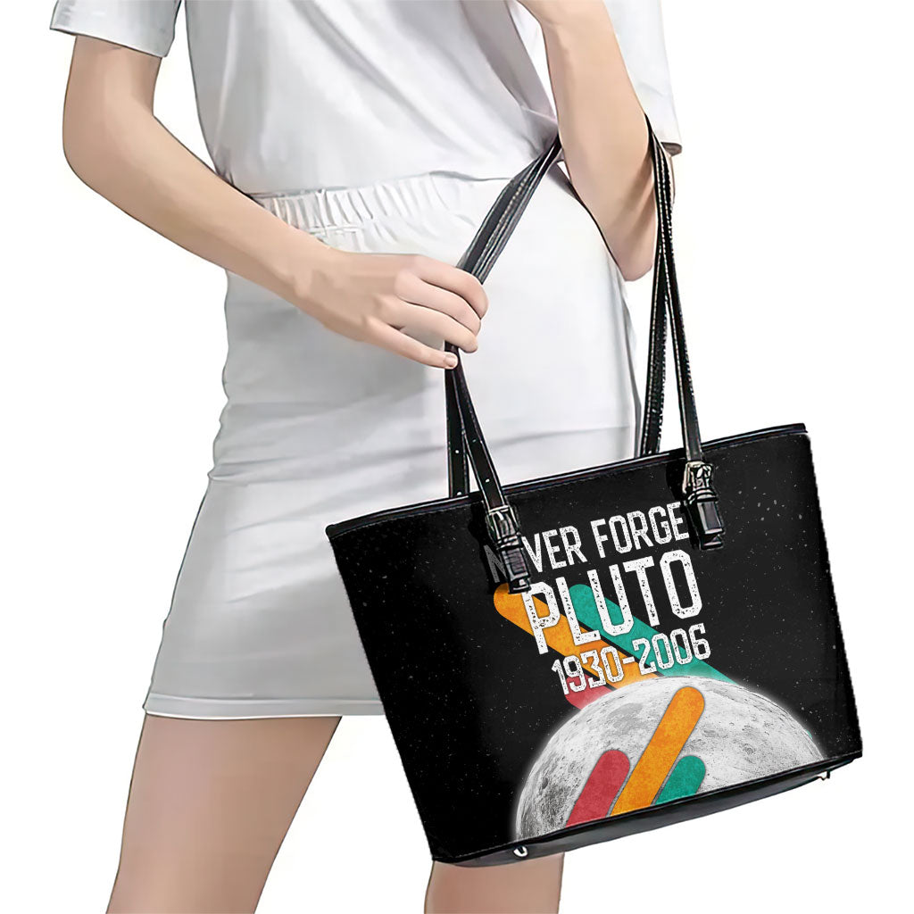 Never Forget Pluto Leather Tote Bag Retro Space Astronomy Science