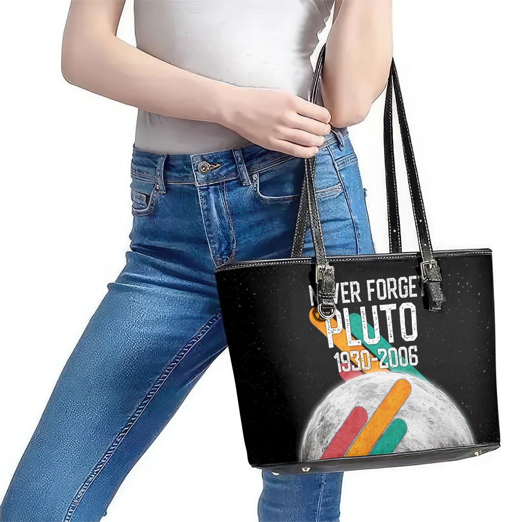 Never Forget Pluto Leather Tote Bag Retro Space Astronomy Science