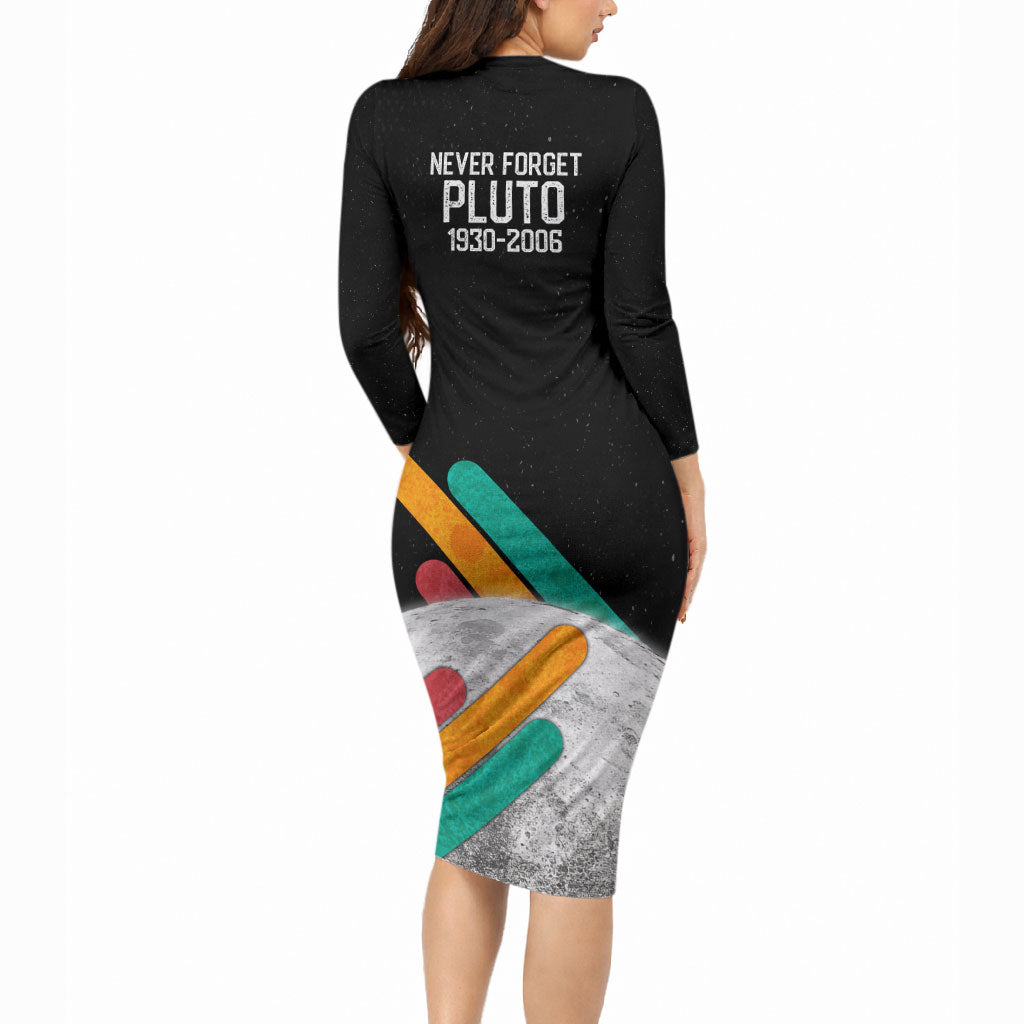Never Forget Pluto Long Sleeve Bodycon Dress Retro Space Astronomy Science