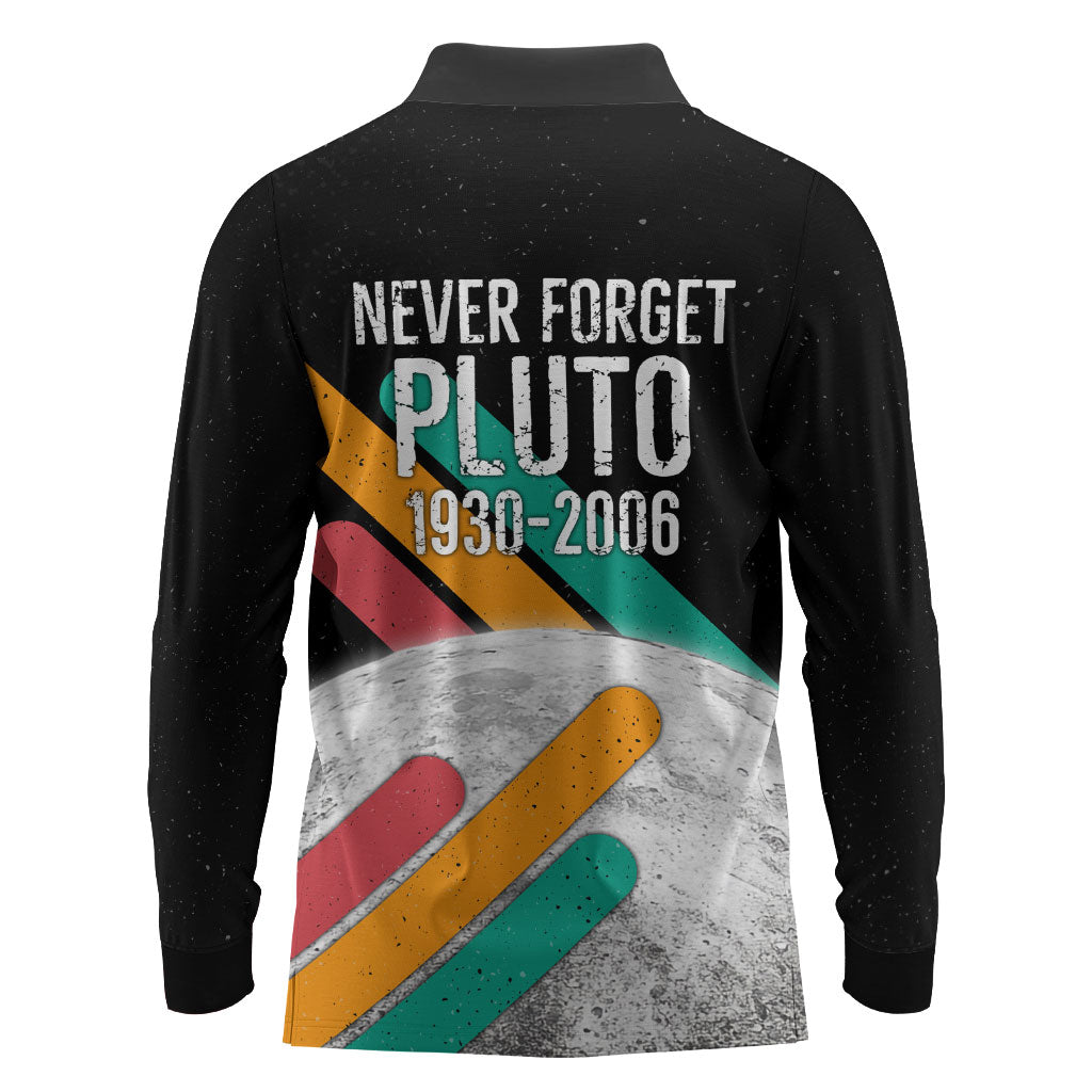 Never Forget Pluto Long Sleeve Polo Shirt Retro Space Astronomy Science