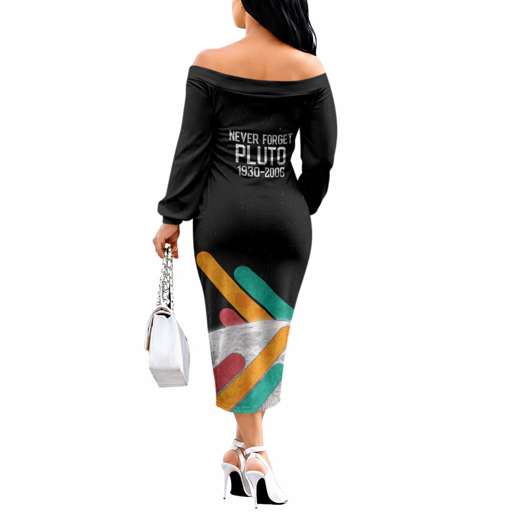 Never Forget Pluto Off The Shoulder Long Sleeve Dress Retro Space Astronomy Science