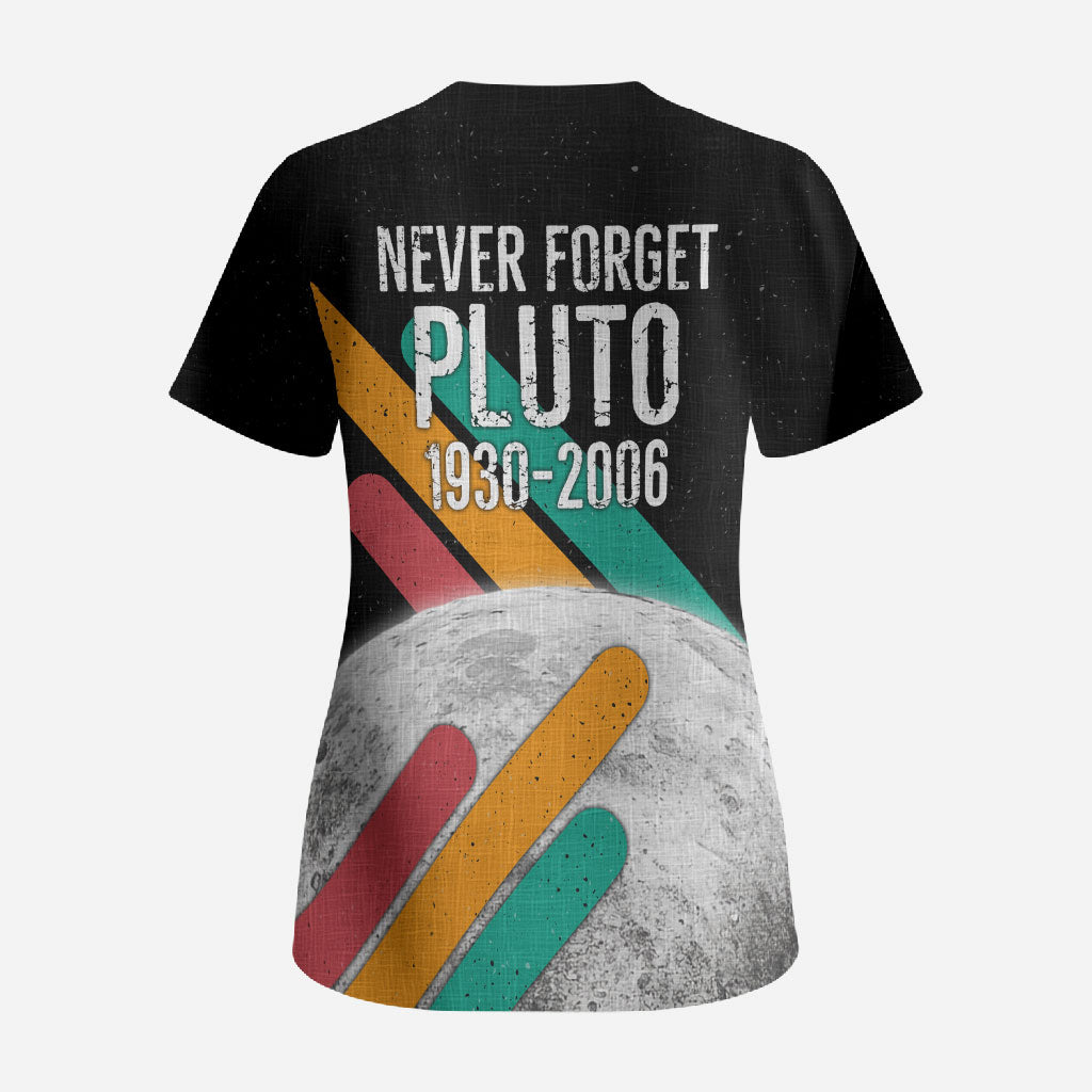 Never Forget Pluto Scrub Top Retro Space Astronomy Science