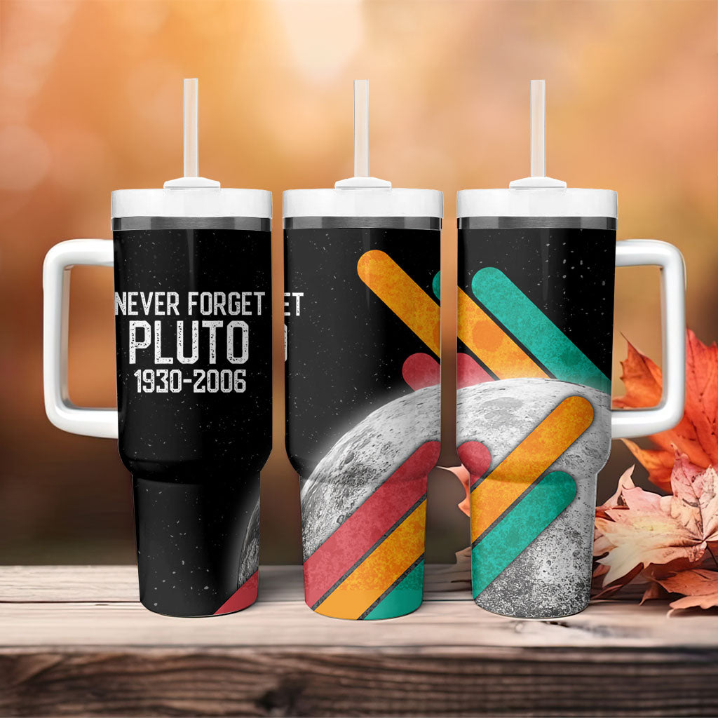 Never Forget Pluto Tumbler With Handle Retro Space Astronomy Science