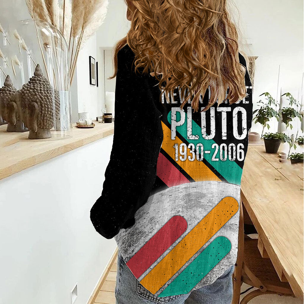 Never Forget Pluto Women Casual Shirt Retro Space Astronomy Science