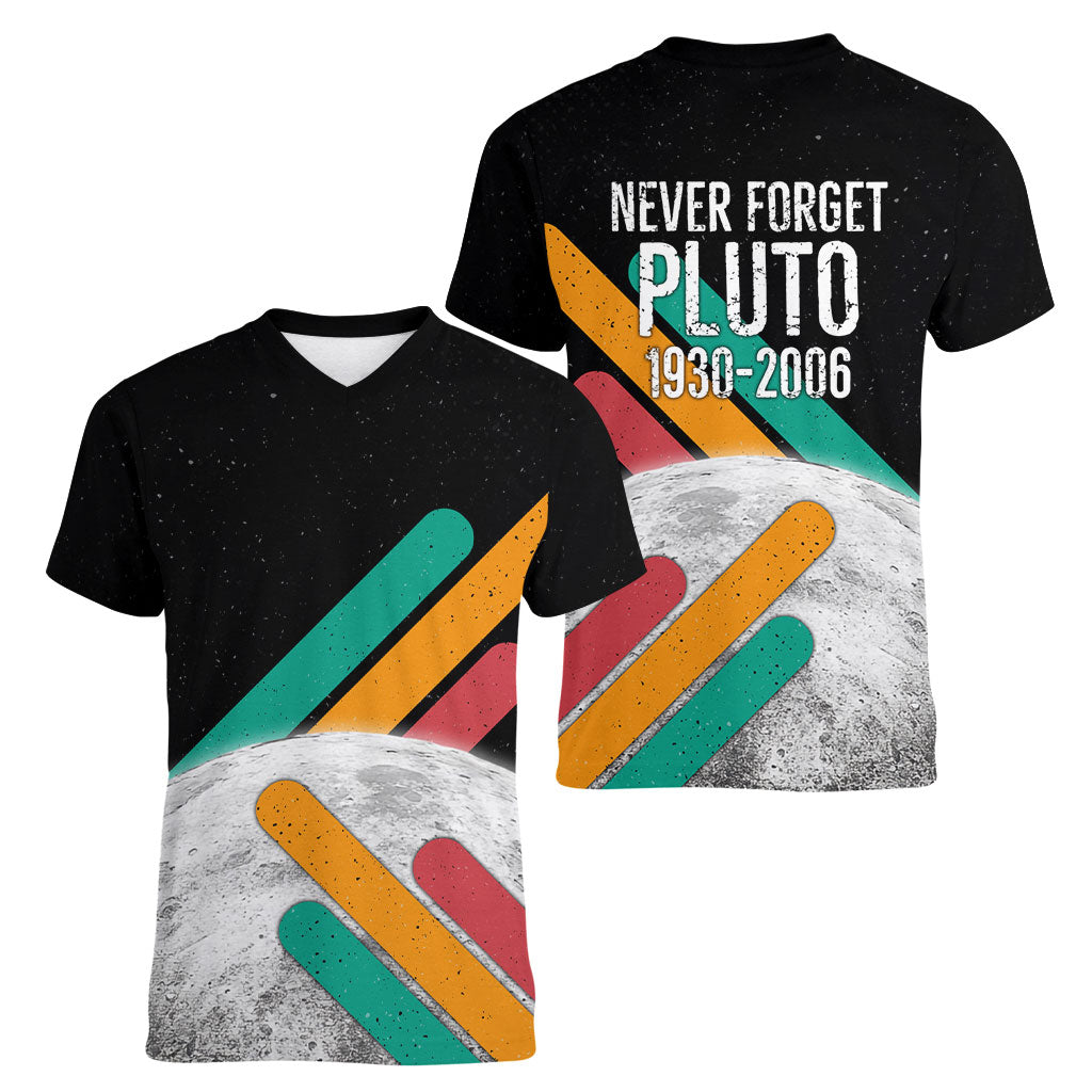 Never Forget Pluto Women V-Neck T-Shirt Retro Space Astronomy Science