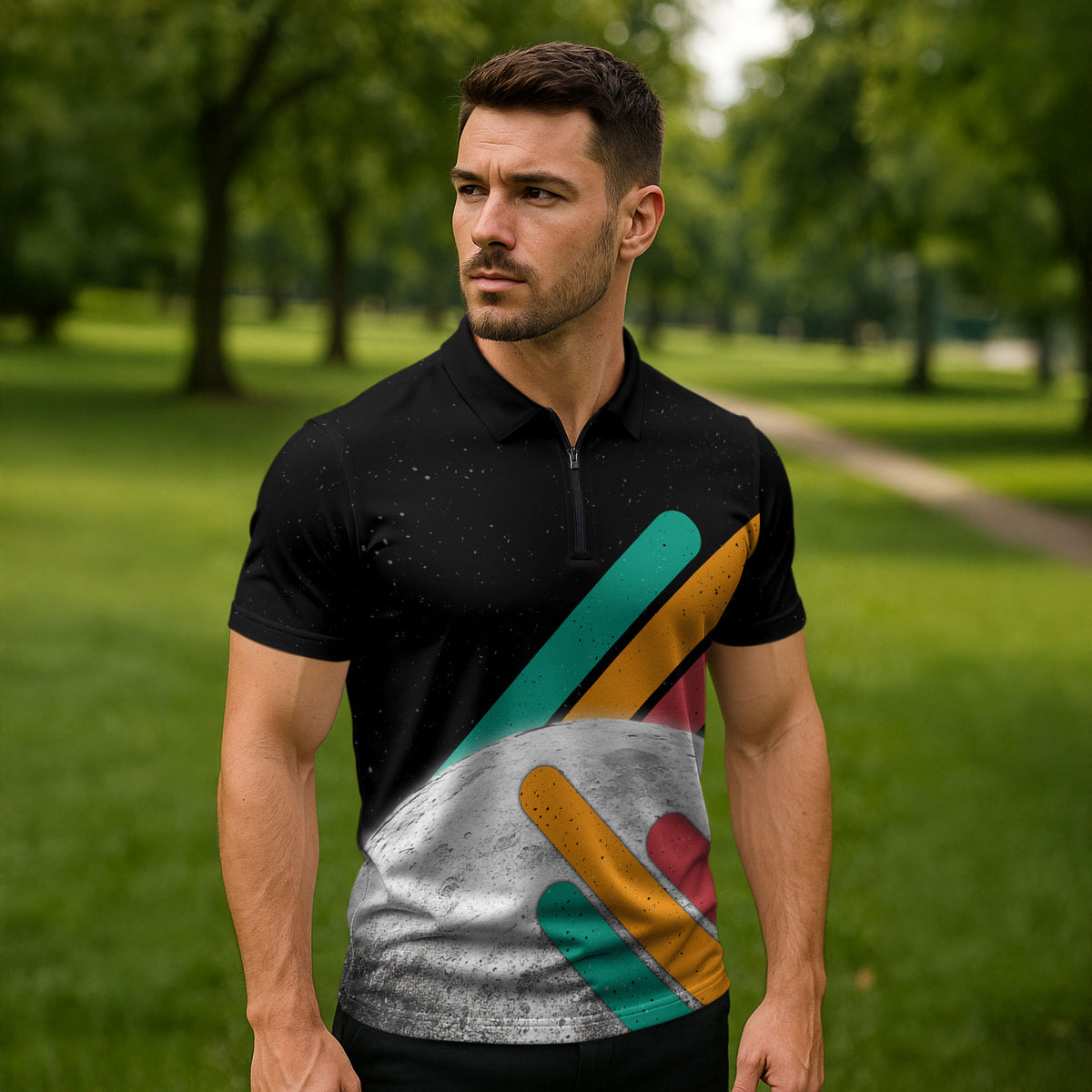 Never Forget Pluto Zipper Polo Shirt Retro Space Astronomy Science