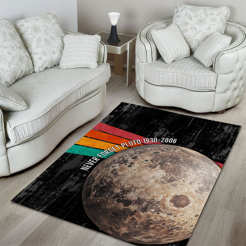 Never Forget Pluto Area Rug Distressed Retro Space Astronomy Science