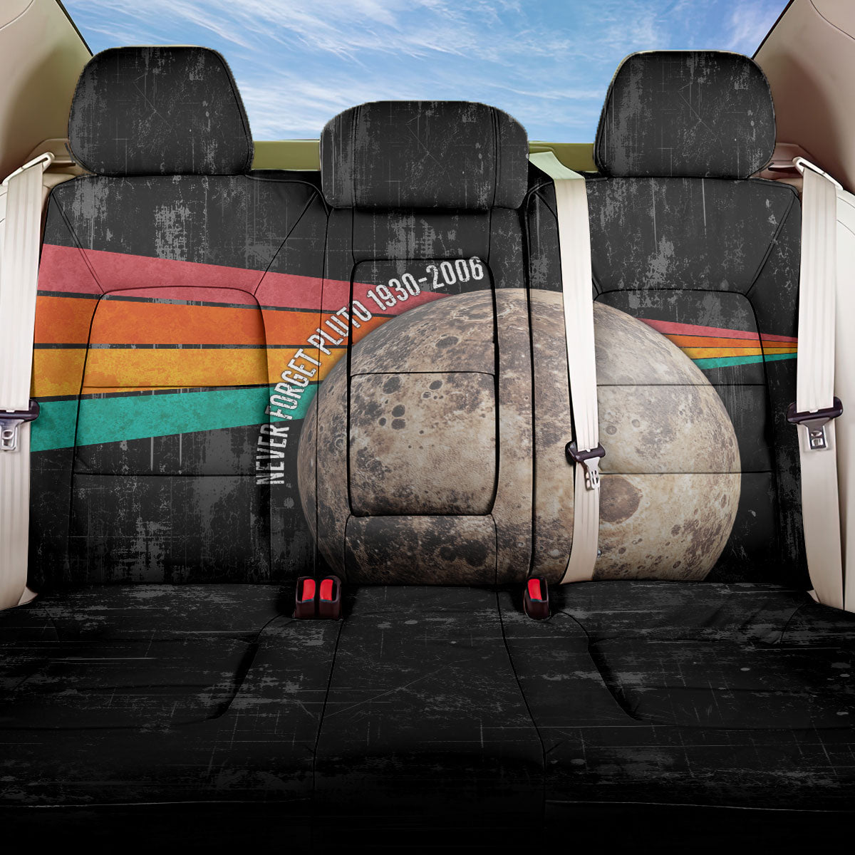 Never Forget Pluto Back Car Seat Cover Distressed Retro Space Astronomy Science