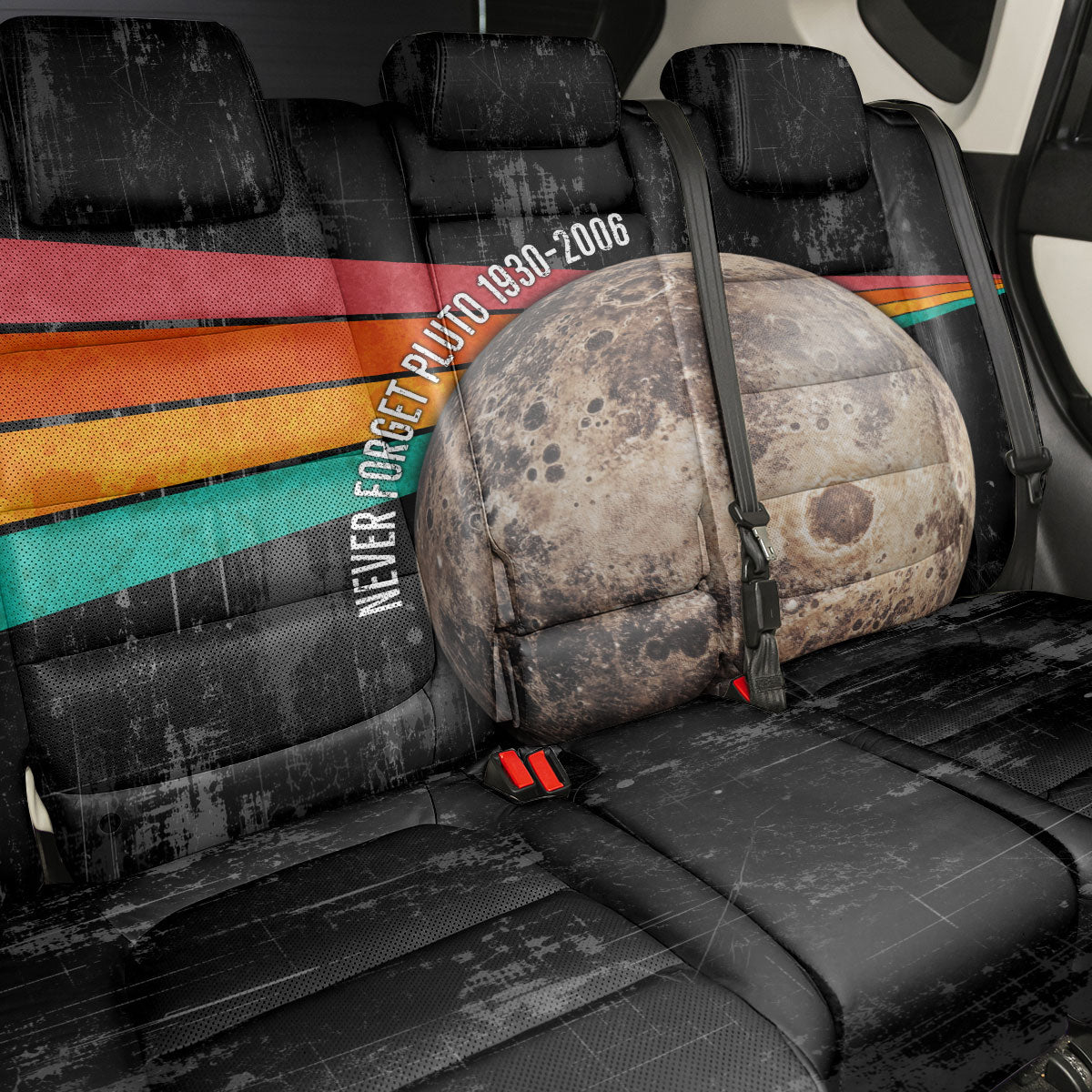 Never Forget Pluto Back Car Seat Cover Distressed Retro Space Astronomy Science