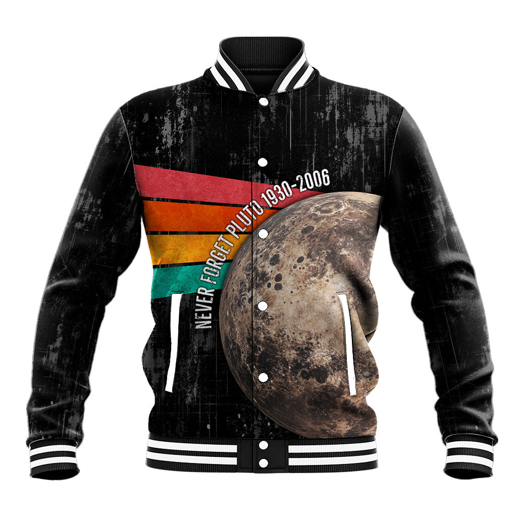 Never Forget Pluto Baseball Jacket Distressed Retro Space Astronomy Science