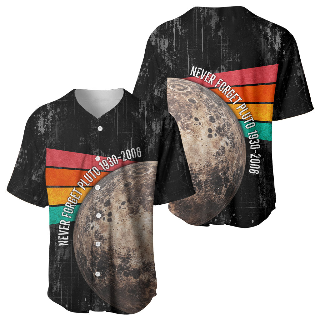 Never Forget Pluto Baseball Jersey Distressed Retro Space Astronomy Science