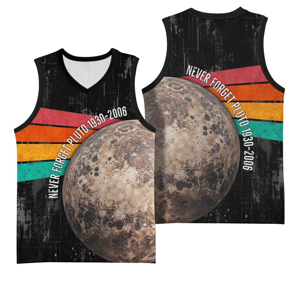 Never Forget Pluto Basketball Jersey Distressed Retro Space Astronomy Science