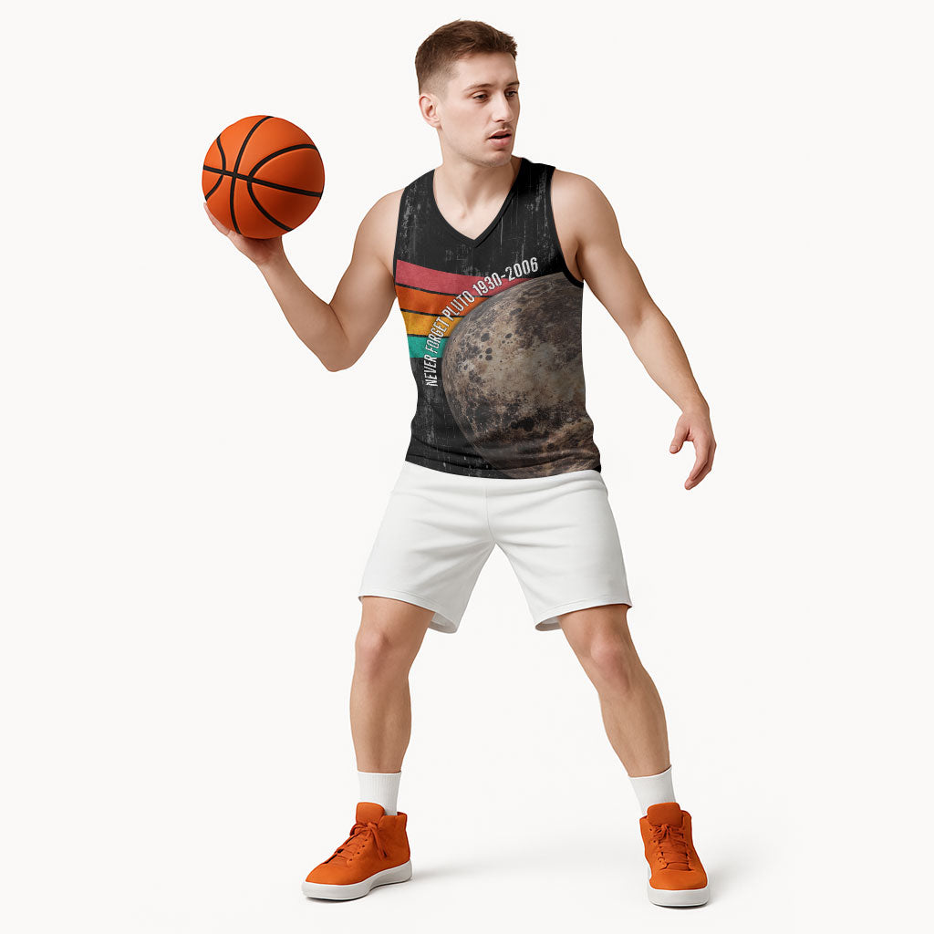 Never Forget Pluto Basketball Jersey Distressed Retro Space Astronomy Science