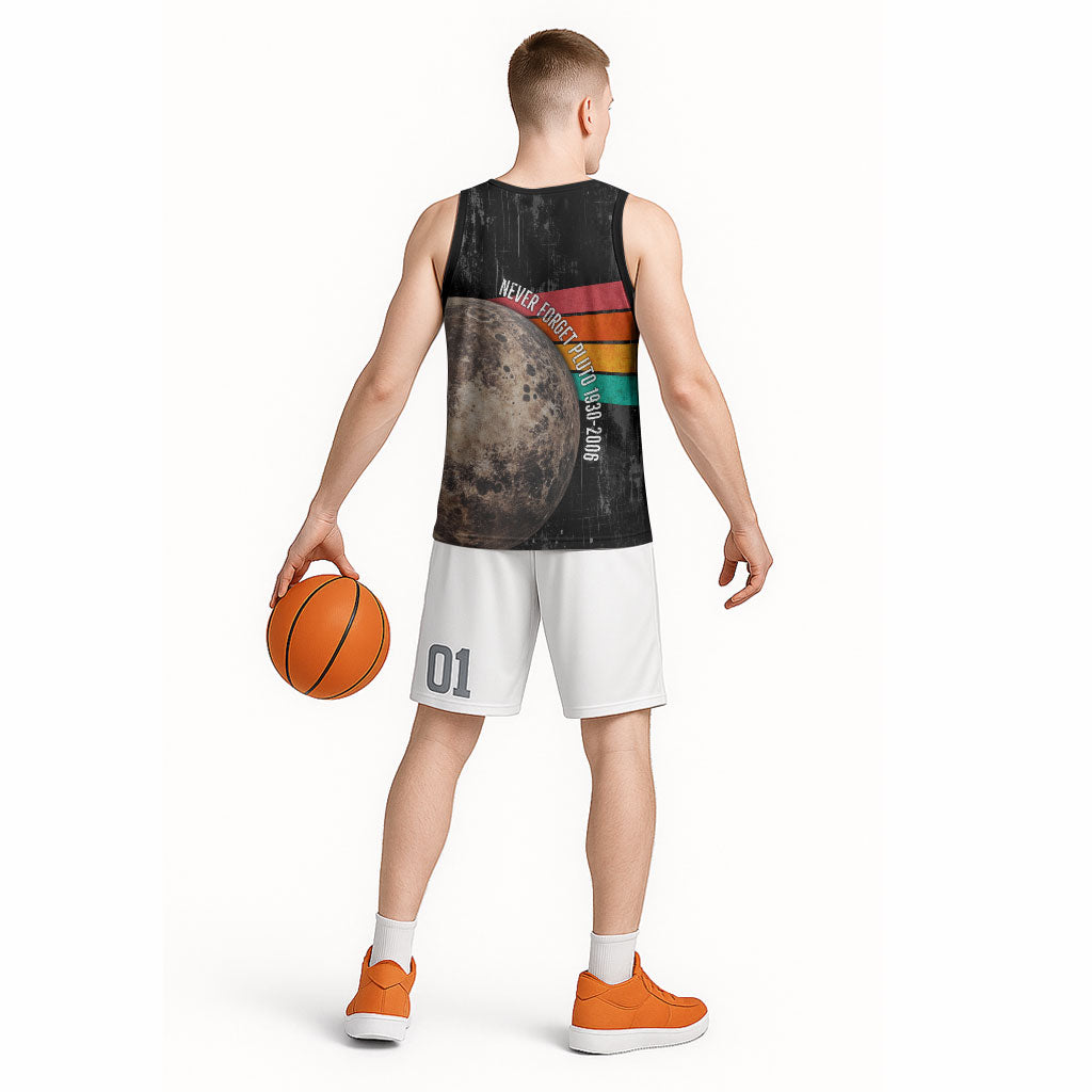 Never Forget Pluto Basketball Jersey Distressed Retro Space Astronomy Science