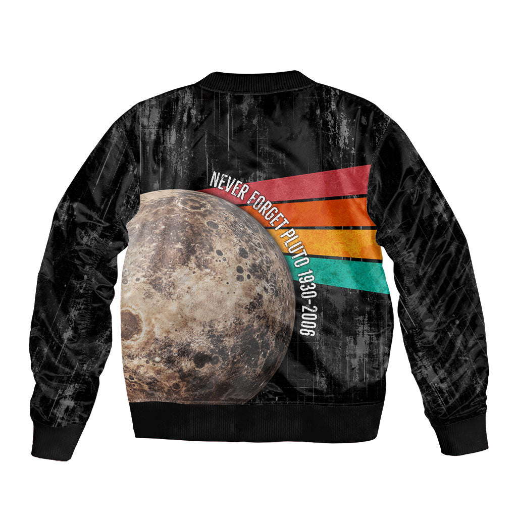 Never Forget Pluto Bomber Jacket Distressed Retro Space Astronomy Science