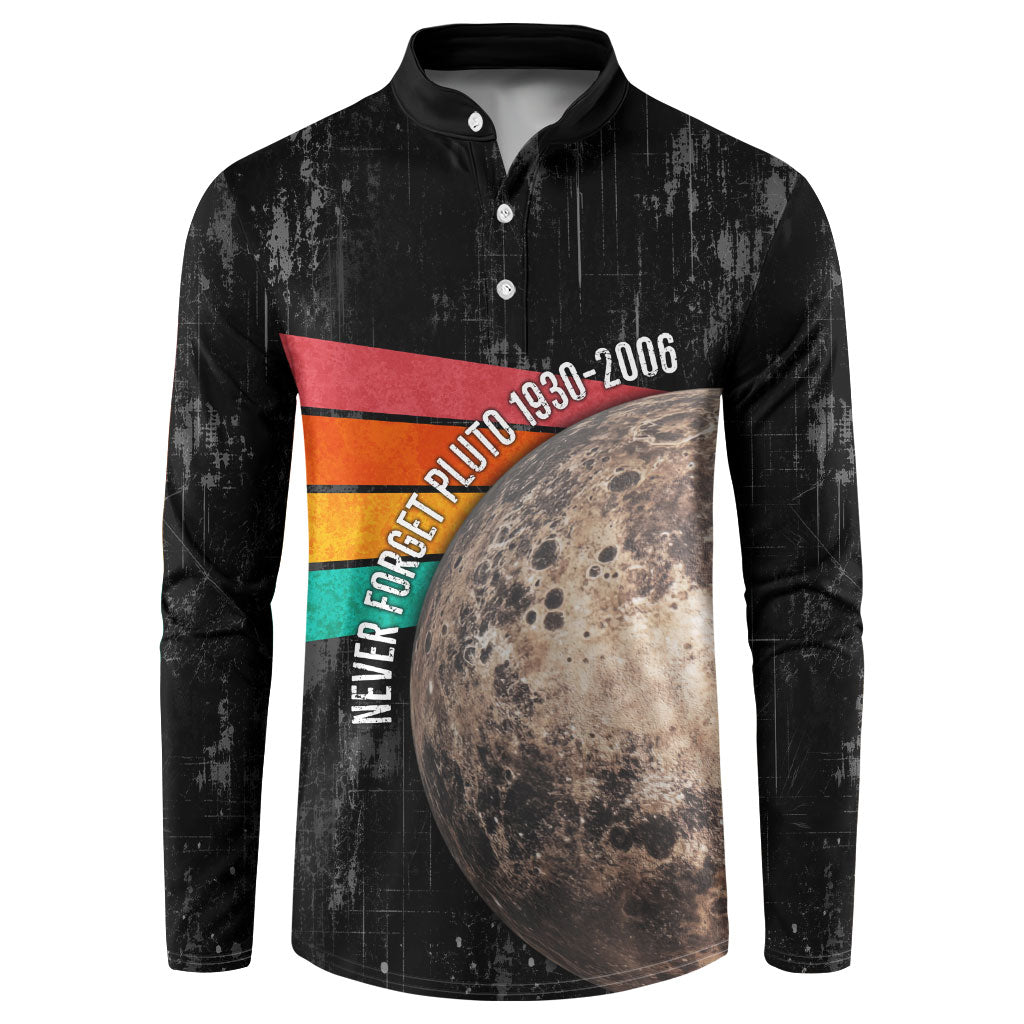 Never Forget Pluto Button Sweatshirt Distressed Retro Space Astronomy Science