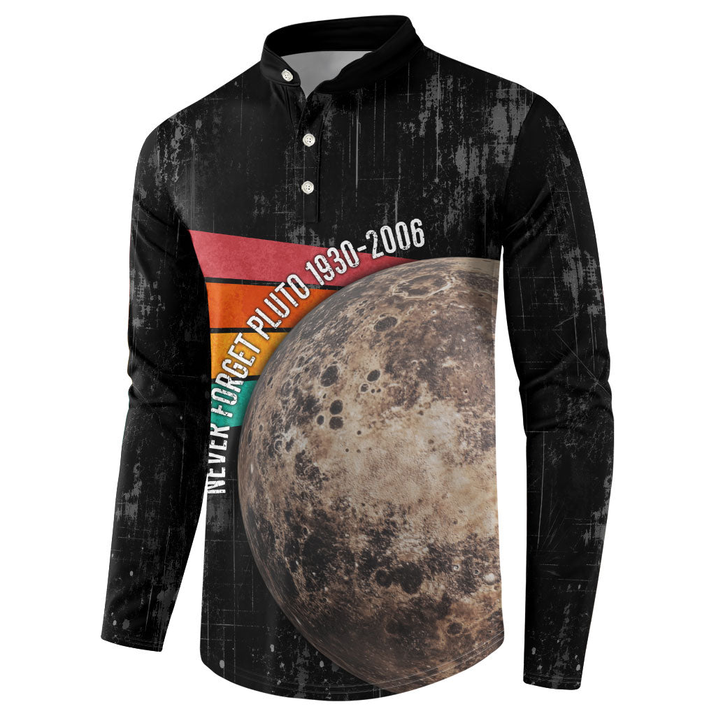Never Forget Pluto Button Sweatshirt Distressed Retro Space Astronomy Science