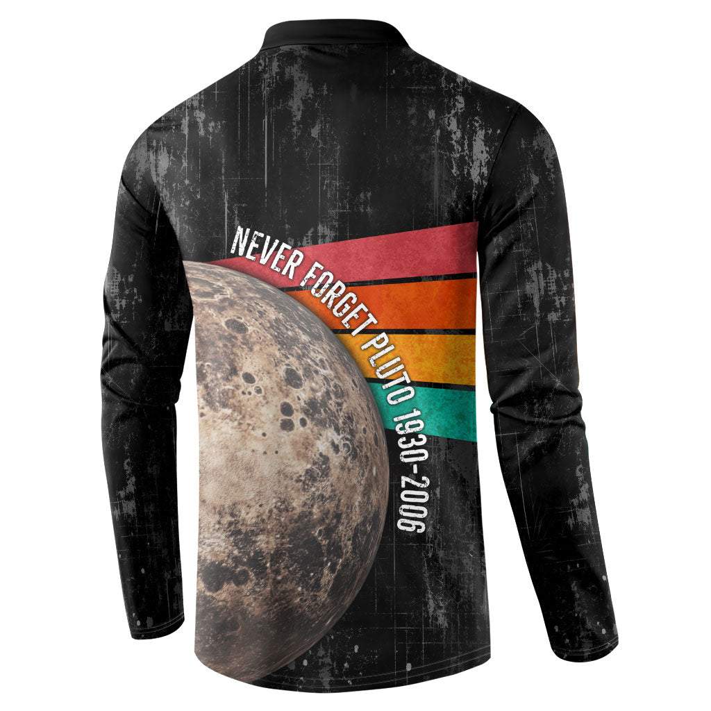 Never Forget Pluto Button Sweatshirt Distressed Retro Space Astronomy Science