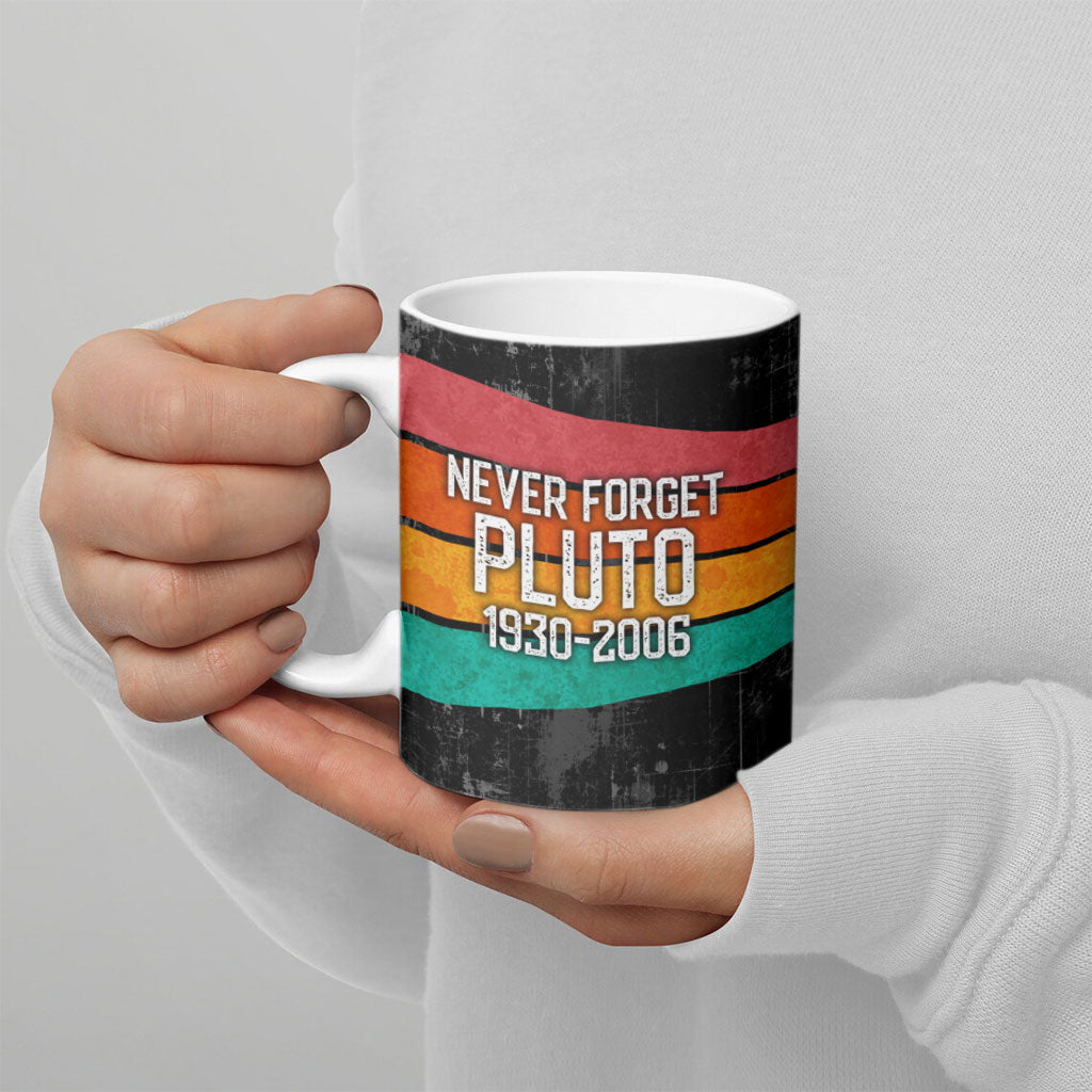 Never Forget Pluto Ceramic Mug Distressed Retro Space Astronomy Science