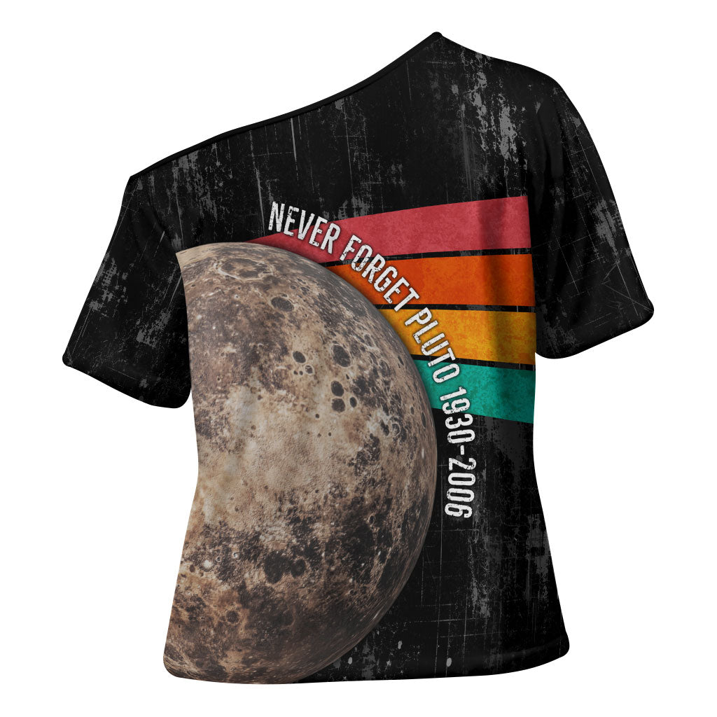 Never Forget Pluto Cross Shoulder Shirt Distressed Retro Space Astronomy Science
