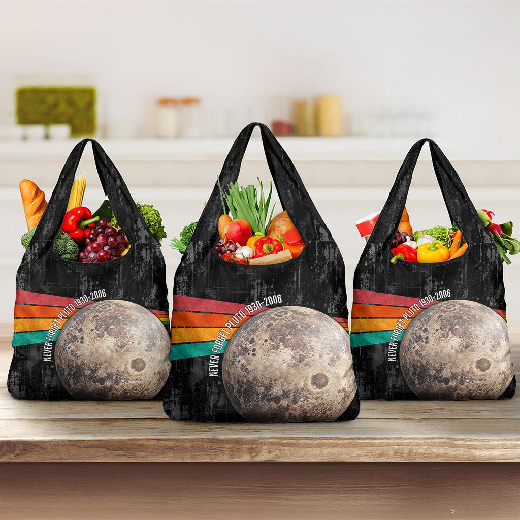 Never Forget Pluto Grocery Bag Distressed Retro Space Astronomy Science