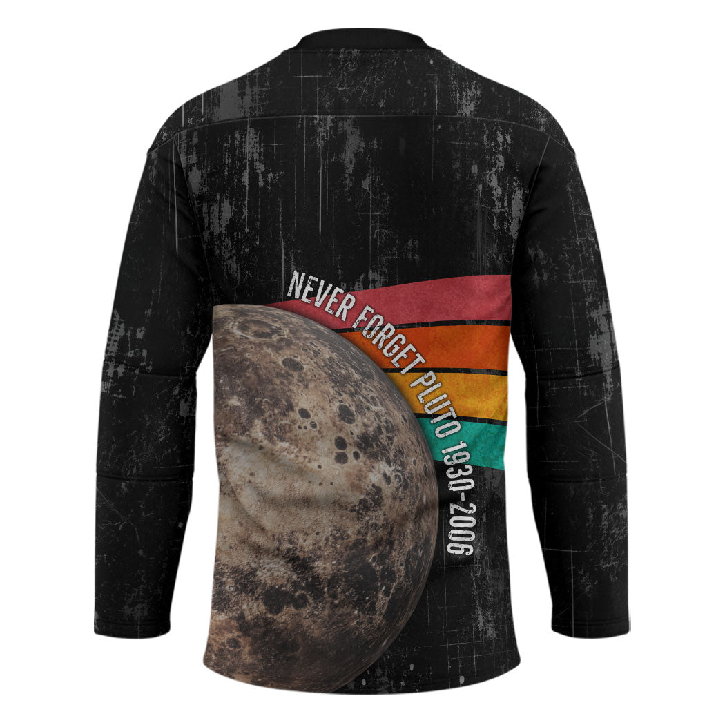 Never Forget Pluto Hockey Jersey Distressed Retro Space Astronomy Science