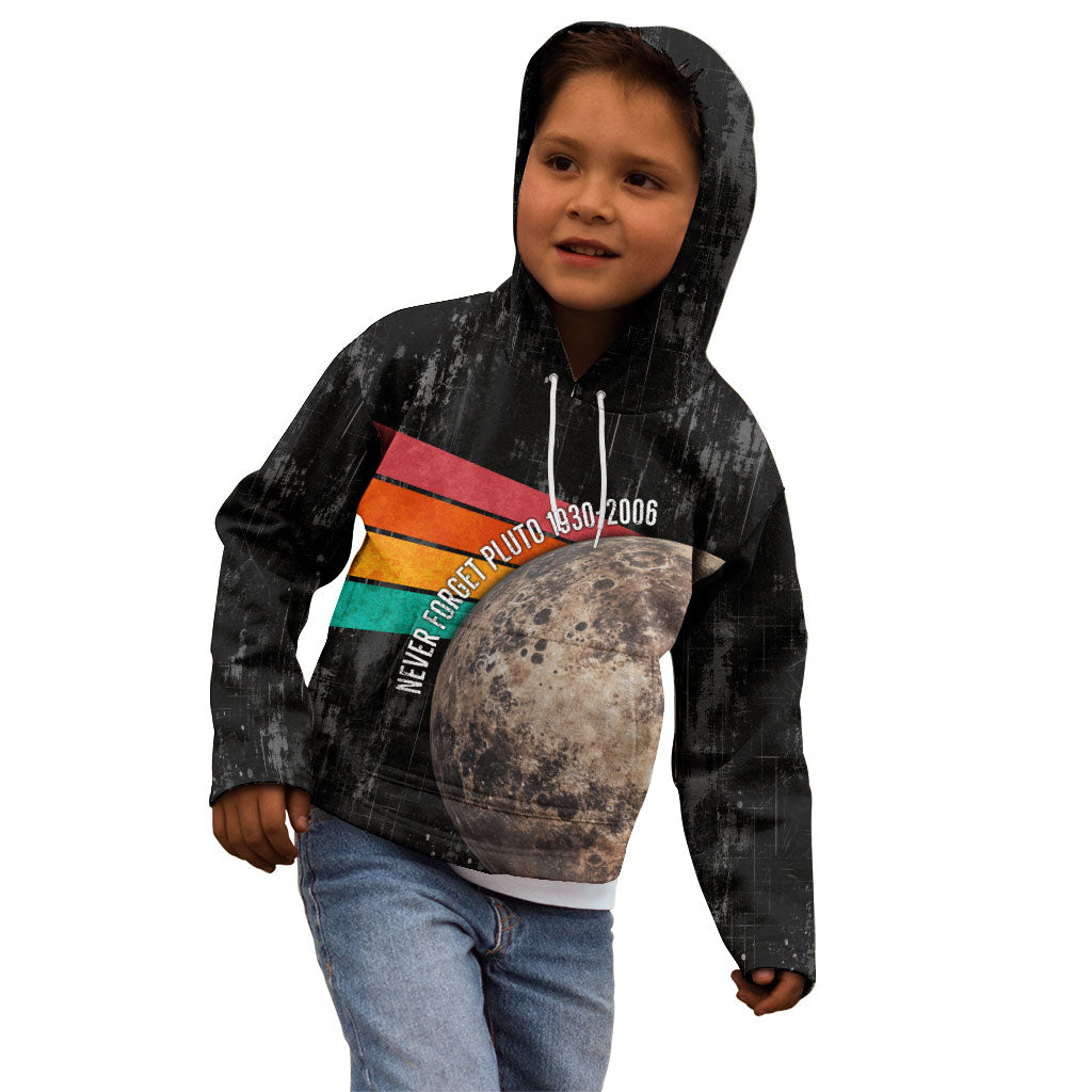 Never Forget Pluto Kid Hoodie Distressed Retro Space Astronomy Science