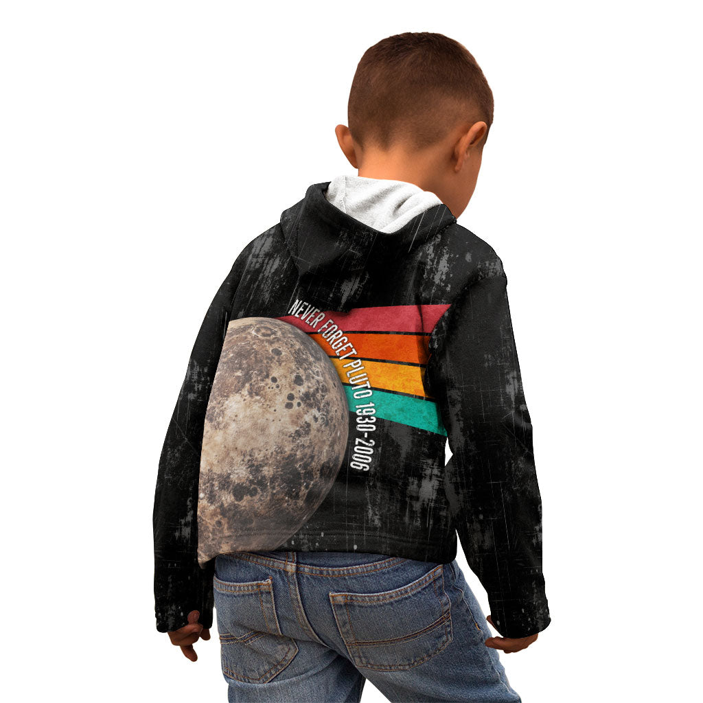 Never Forget Pluto Kid Hoodie Distressed Retro Space Astronomy Science