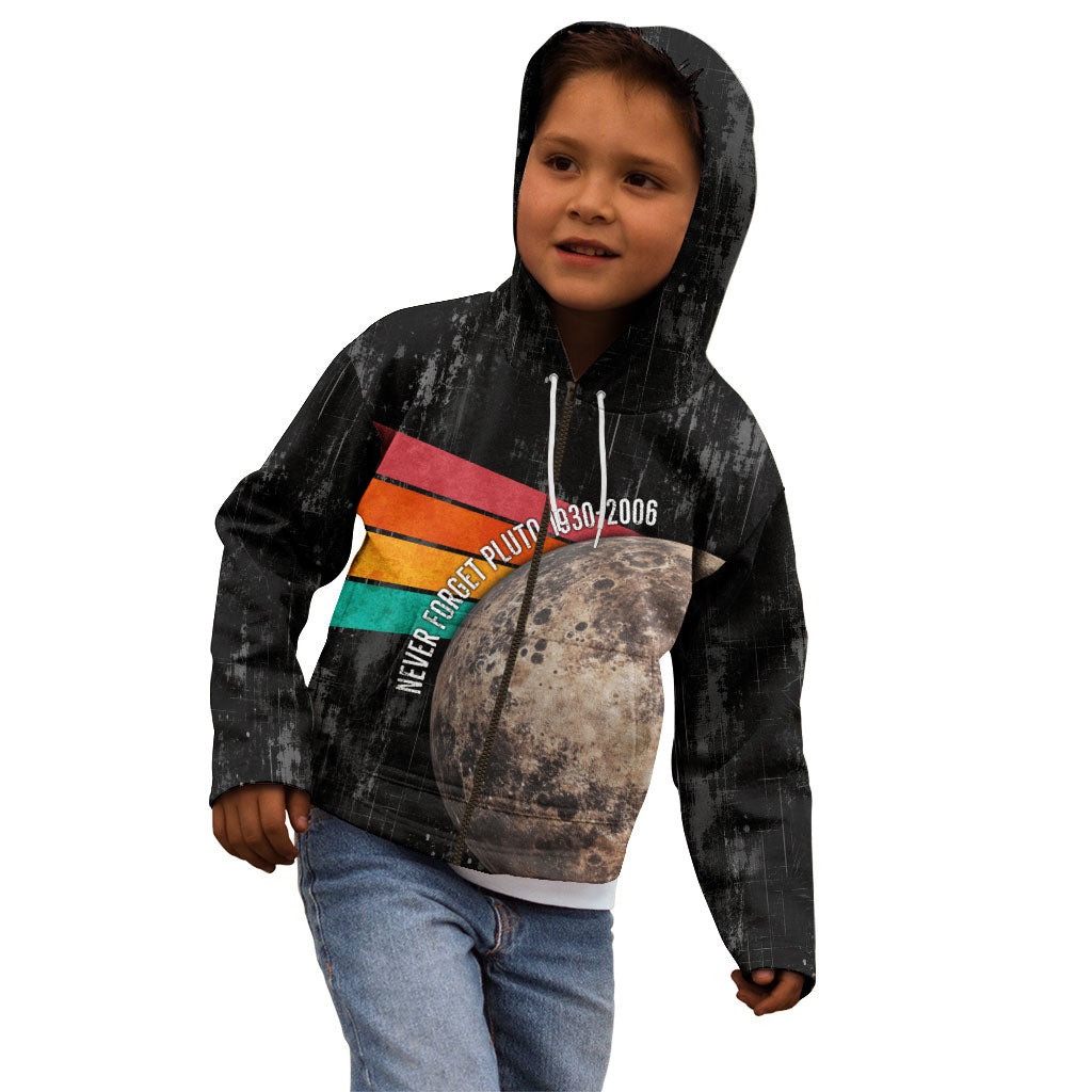 Never Forget Pluto Kid Hoodie Distressed Retro Space Astronomy Science