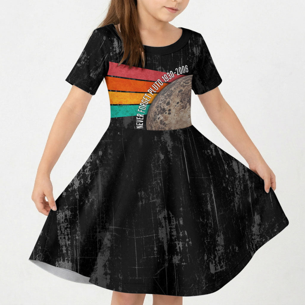 Never Forget Pluto Kid Short Sleeve Dress Distressed Retro Space Astronomy Science