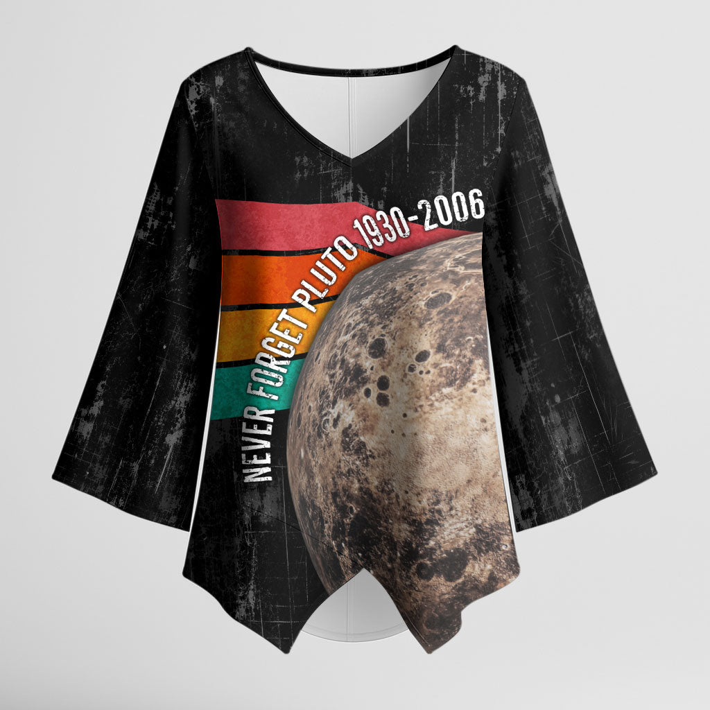 Never Forget Pluto Kimono Sleeve Blouse Distressed Retro Space Astronomy Science