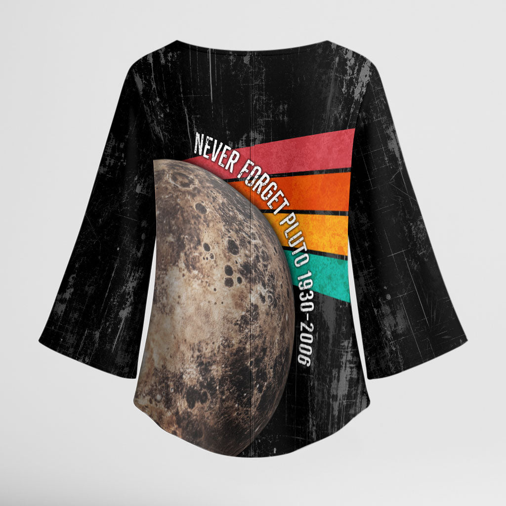 Never Forget Pluto Kimono Sleeve Blouse Distressed Retro Space Astronomy Science