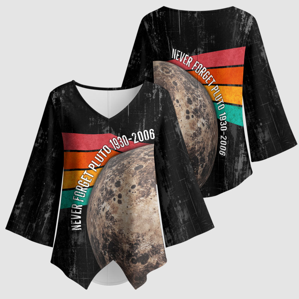 Never Forget Pluto Kimono Sleeve Blouse Distressed Retro Space Astronomy Science