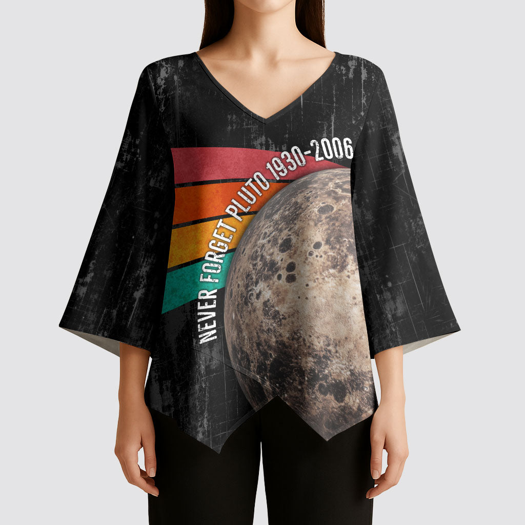 Never Forget Pluto Kimono Sleeve Blouse Distressed Retro Space Astronomy Science
