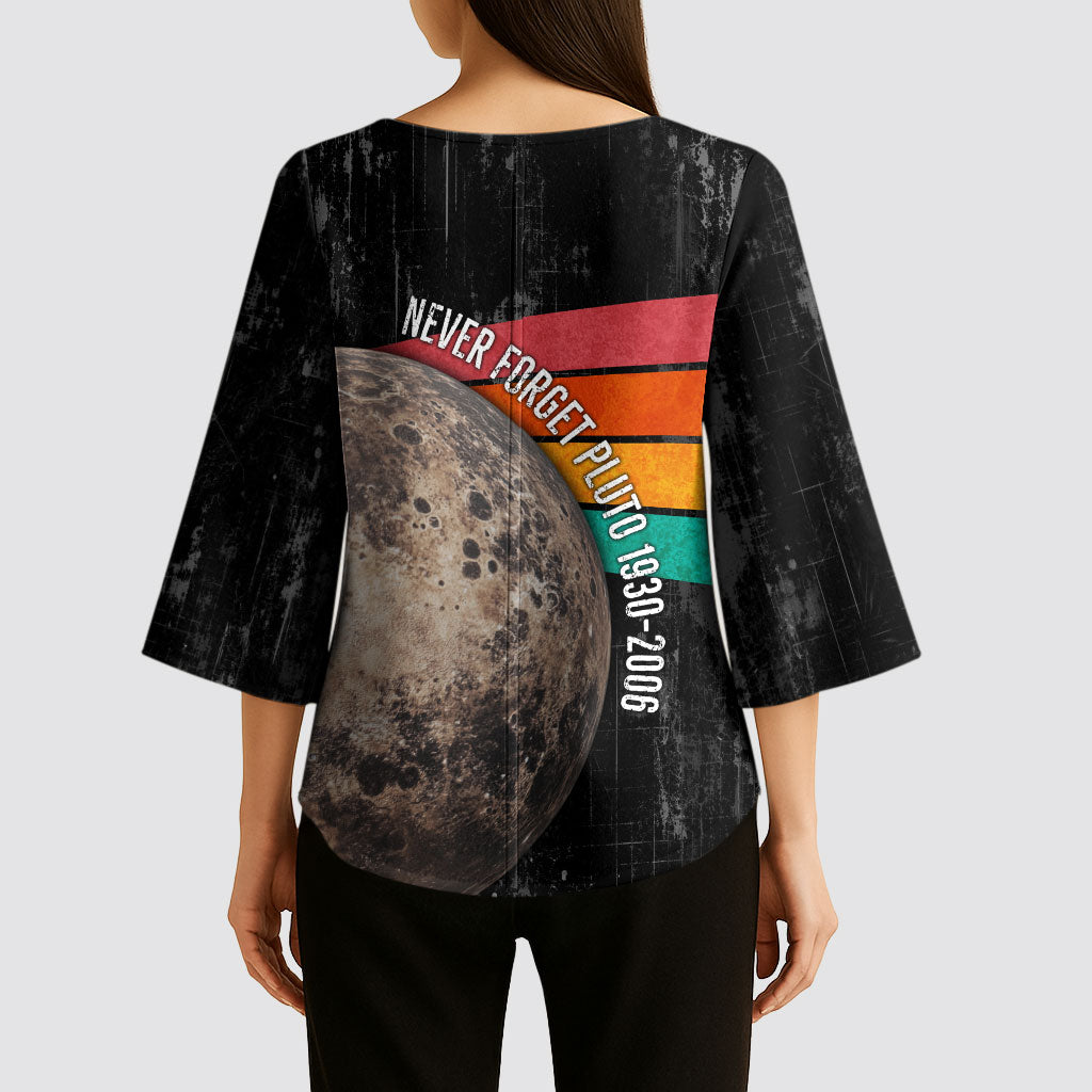 Never Forget Pluto Kimono Sleeve Blouse Distressed Retro Space Astronomy Science