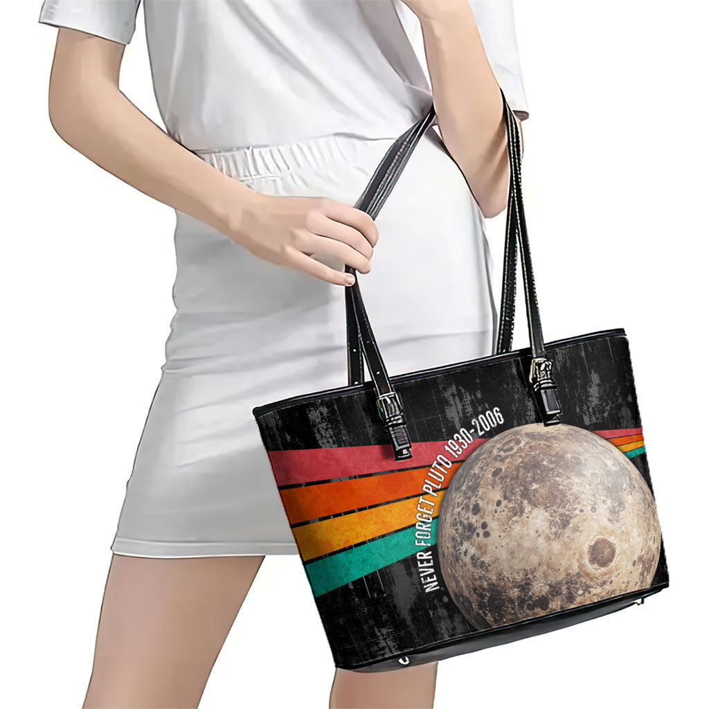 Never Forget Pluto Leather Tote Bag Distressed Retro Space Astronomy Science