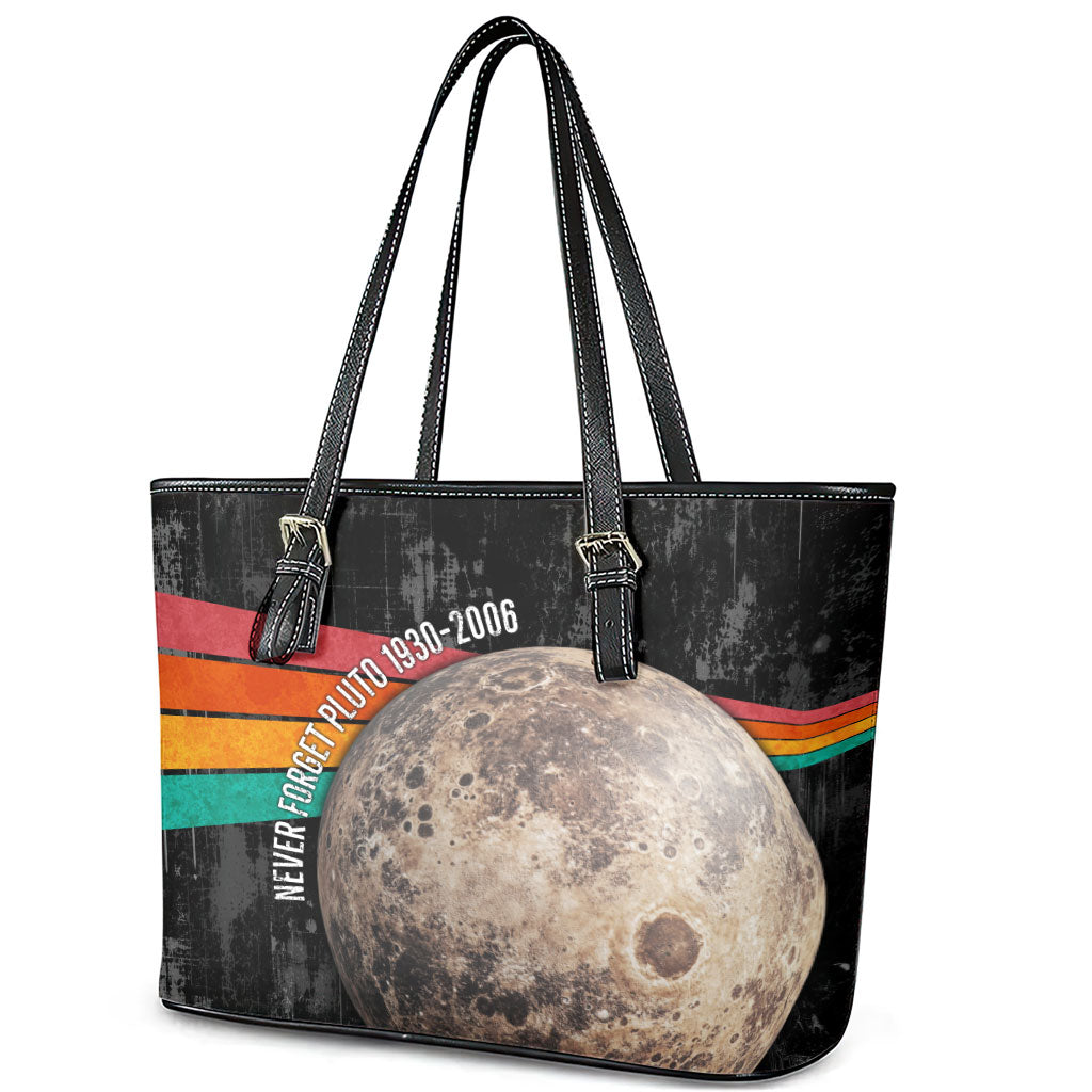 Never Forget Pluto Leather Tote Bag Distressed Retro Space Astronomy Science